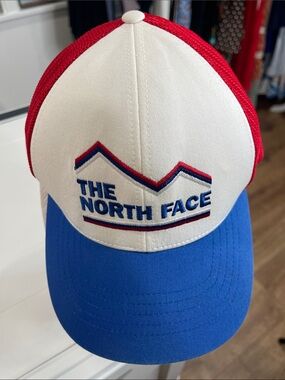 The North Face Red White Blue Mesh Trucker Hat
